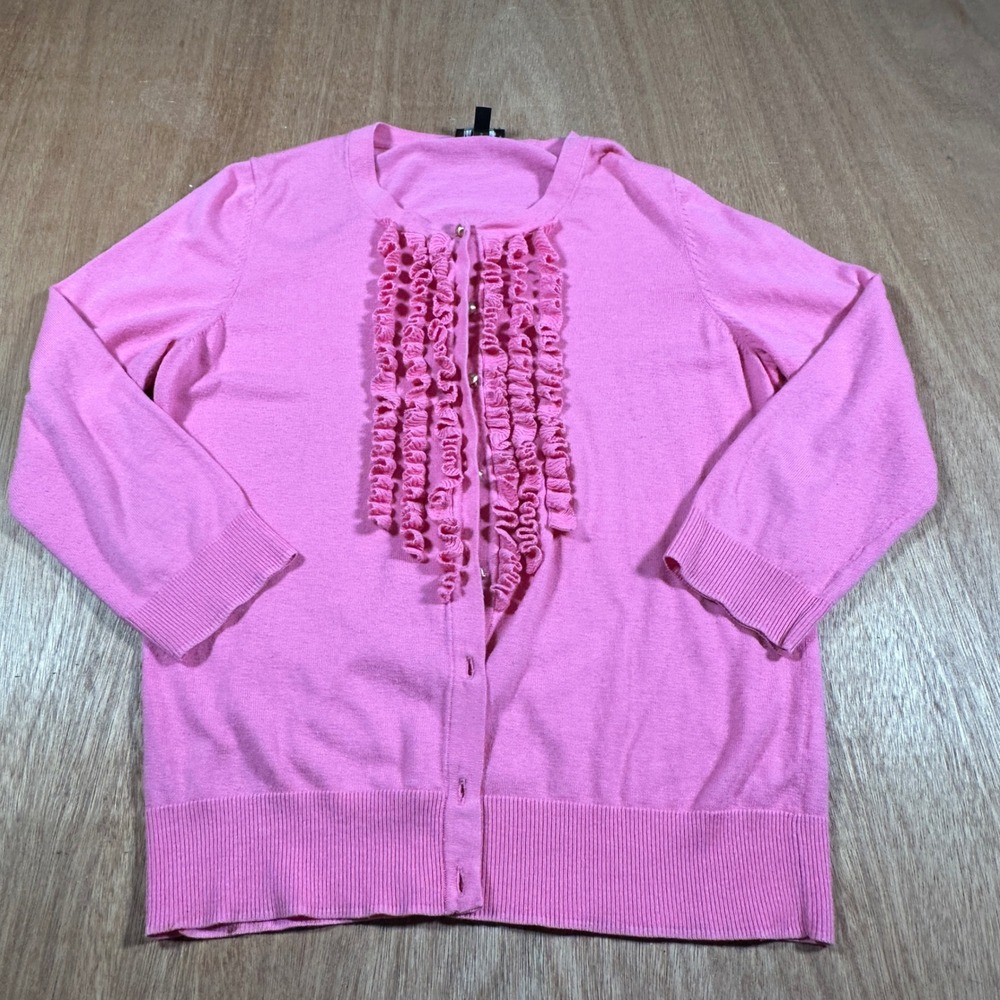 Talbots Pink Ruffle Button Front Cardigan Sweater Womens Small Cotton Blend